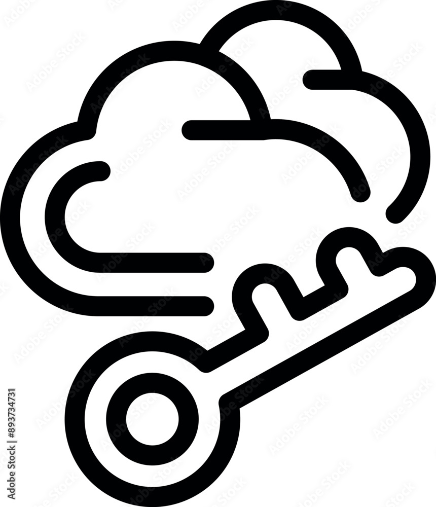 Poster simple icon of a key unlocking cloud data, representing cloud computing security