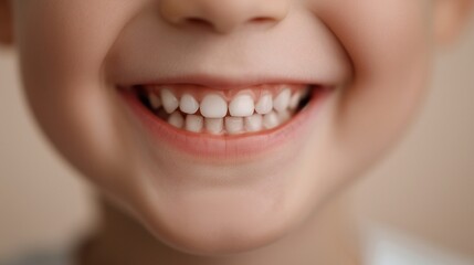 Fototapeta premium Closeup of a childs face with a big smile, photorealistic, natural lighting, highdetail, expressing pure joy and excitement