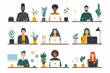 A diverse group of people are depicted in a office setting Generative AI