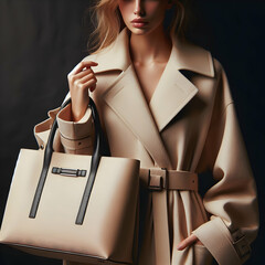 Beige Smooth Female Tote Bag on Black Studio Background