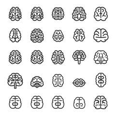 minimalist line art icon brain collection set logo symbol