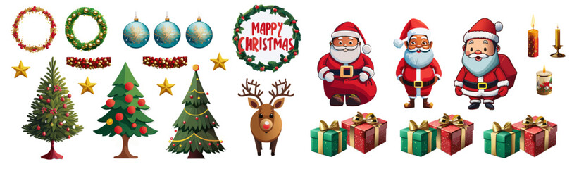 Fototapeta premium A collection of Christmas decorations including a tree, reindeer, and Santa Claus