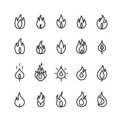 minimalist line art icon fire collection set logo symbol