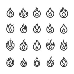 minimalist line art icon fire collection set logo symbol