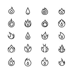 minimalist line art icon flame collection set logo symbol