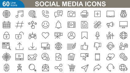 Social media icons set vector illustration. simple UIUX icons set. Digital, video, internet, website, mail, creative and more.