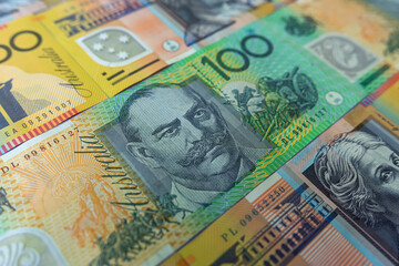 50 100  Australian currency AUD dollars bills banknotes. Polymer banknotes