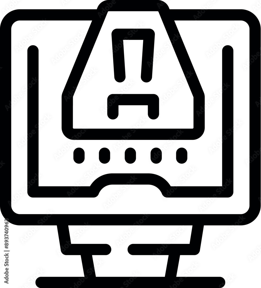 Poster line icon of a computer displaying a warning notification, symbolizing a system alert