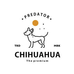vintage retro hipster chihuahua logo outline monoline art icon