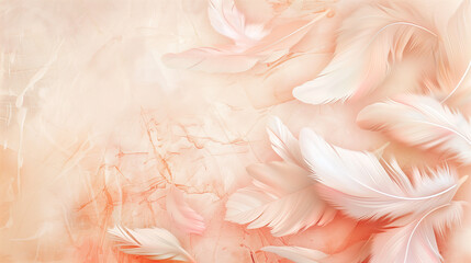 Abstract Beige Background with Soft Pink and White Feather Details for a Delicate and Peaceful Decor