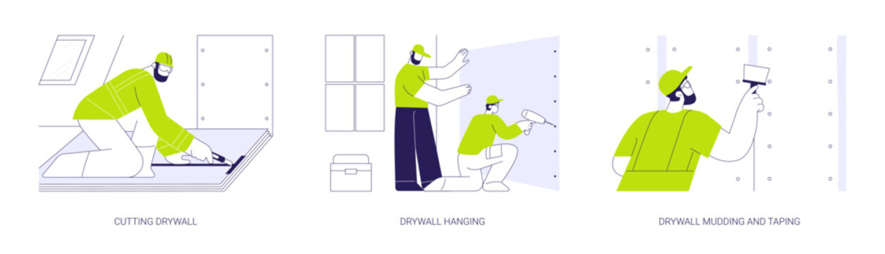 Drywalling service abstract concept vector illustrations.