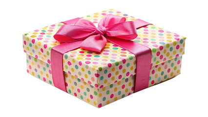 pink gift box with ribbon, Cute gift Box isolated on white background.