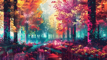 Obraz premium Enchanted Forest Fusion of Nature and Digital Harmony