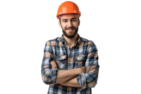 Young Middle Eastern builder in uniform smiling and giving a thumbs up Isolated on white background