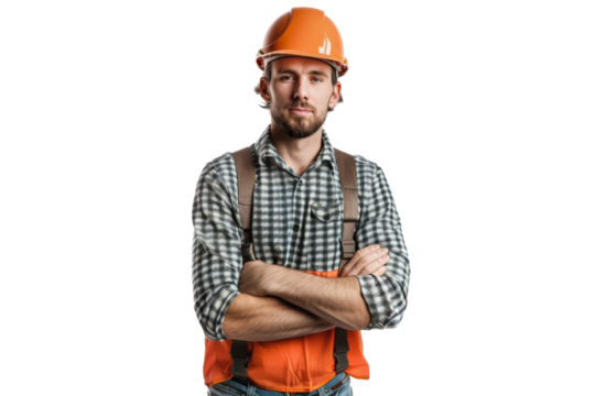 Young Middle Eastern builder in uniform smiling and giving a thumbs up Isolated on white background
