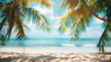 tropical beach backdrop in blur. Summertime getaway.