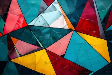 Fototapeta premium Vibrant Geometric Mosaic with Intersecting Triangular Shapes and Colorful Gradient
