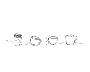 One continuous line drawing Cup of Coffee illustration. A cup of coffee simple outline vector.