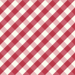 Pink gingham checkered fabric square cute kitchen seamless pattern vintage. Vector illustration