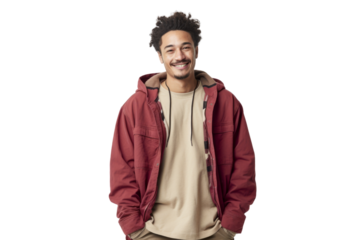 Young ethnic man in trendy streetwear posing confidently Isolated on white background