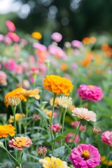 Fototapeta premium Colorful Zinnia Flowers in the Garden