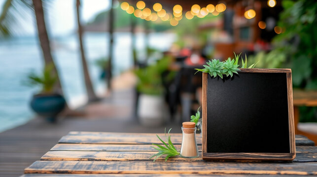 a black chalkboard serving as a mockup for a restaurant menu. The chalkboard is clean and prominently placed