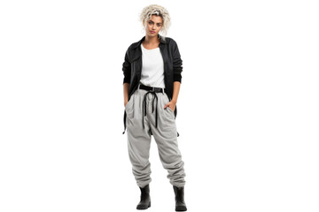 Urban fashion model exuding confidence in stylish clothes Isolated on white background