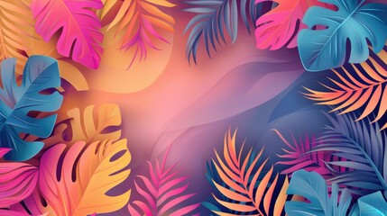 Naklejka premium Abstract Tropical Leaf Background: Colorful Gradient Wallpaper for Website Designers
