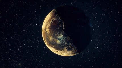 Fototapeta premium A realistic photo of a crescent moon and star against the night sky.