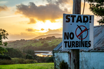 Stop Wind Farms Sign in Ireland - Translation of Stad : Stop