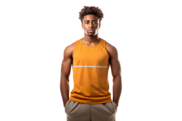 Stylish young African American man in an athletic outfit Isolated on white background