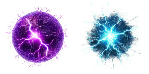 Collection of light blue and purple electricitys isolated on transparent or white background