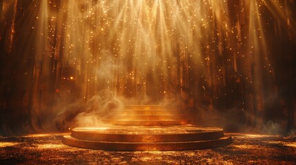 Golden Stage With Spotlight And Smoke