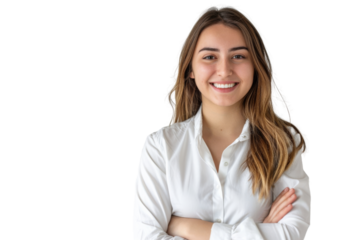 Smiling woman supervisor with arms crossed Isolated on white background