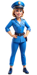 Cartoon Female Police Officer in Uniform