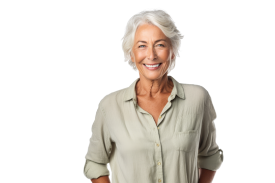 Smiling senior woman wearing casual clothing Isolated on white background