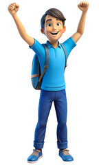 Fototapeta premium Happy Animated Boy with Backpack Celebrating