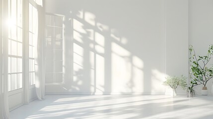 Fototapeta premium Minimalist Interior Design with White Pots and Sunlight