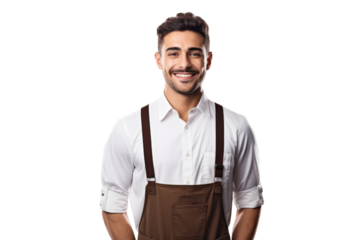 Smiling barista bartender in coffee shop uniform Isolated on white background