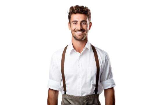 Smiling barista bartender in coffee shop uniform Isolated on white background
