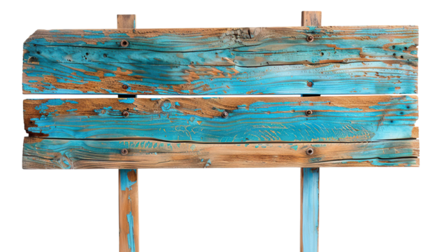 Weathered blue wooden signboard, cut out - Powered by Adobe