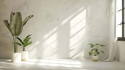 Minimalist Interior Design with White Pots and Sunlight