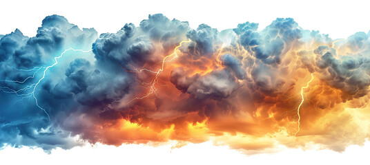 Blue and orange storm clouds with lightning, cut out