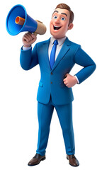 Cheerful Cartoon Businessman with Megaphone