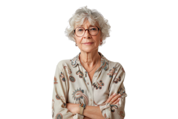 Senior woman in casual attire with arms crossed Isolated on white background