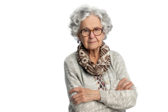 Senior woman in casual attire with arms crossed Isolated on white background