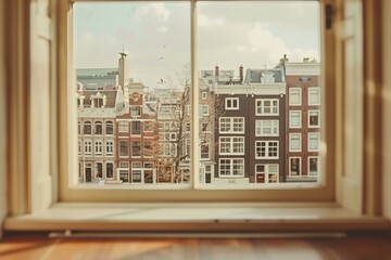 View from the window on the old houses in Amsterdam, Netherlands.