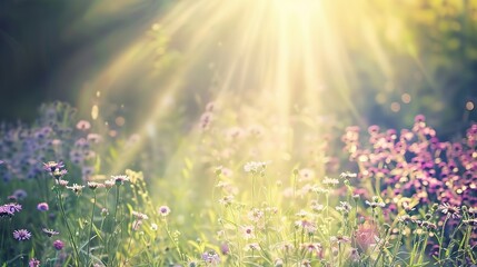 Sunbeams Illuminating Wildflowers in a Summer Meadow