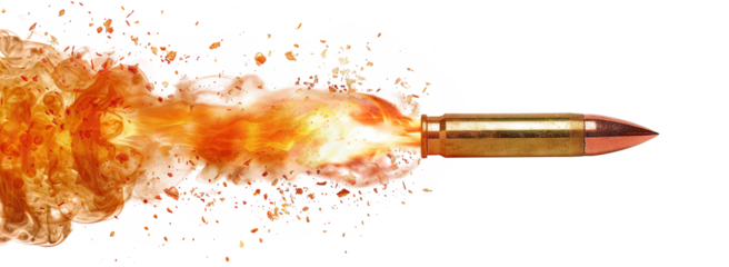 Bullet in motion leaving a trail of smoke, cut out