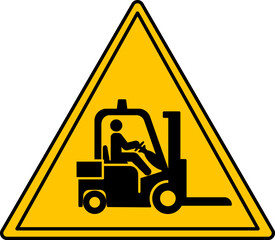 Yellow Sign Forklift trucks. Vector Icon. Carefully. Industrial Vehicles. Danger Warning Sign